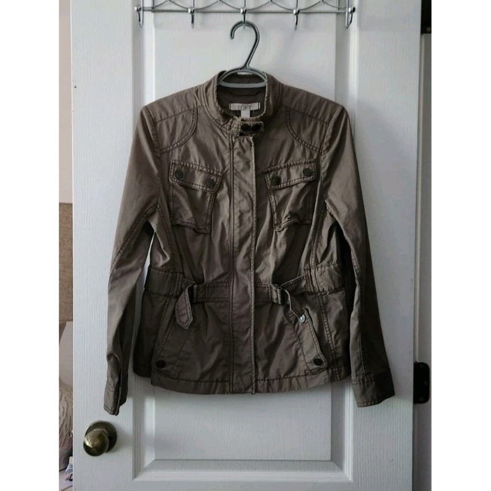 Loft Utility Jacket Brown Full Zip Pockets Cotton Size 10P